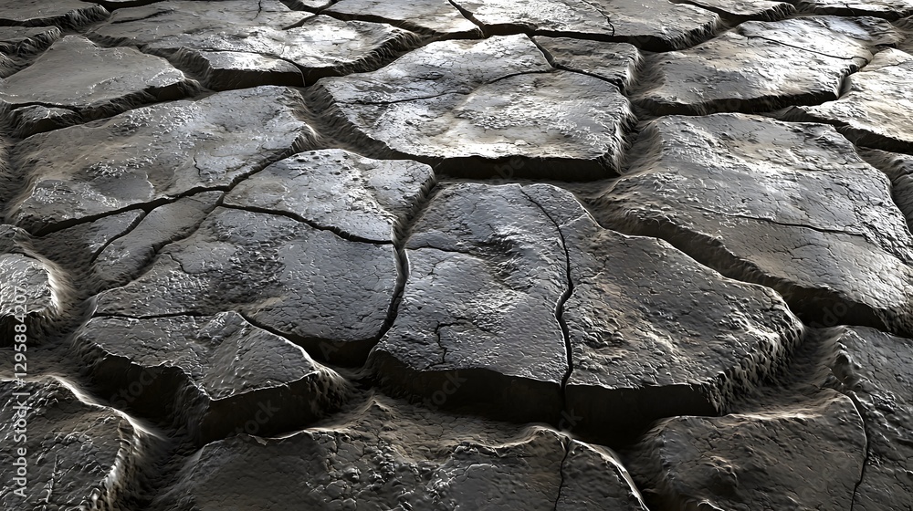 Poster cracked surface with distinct patterns and textures highlighting the effects of weathering and time 