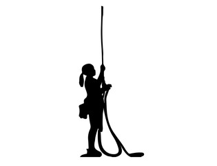 Obraz premium silhouette of a woman climbing a rope on white background