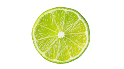 Juicy lime slice showing refreshing citrus fruit on transparent background
