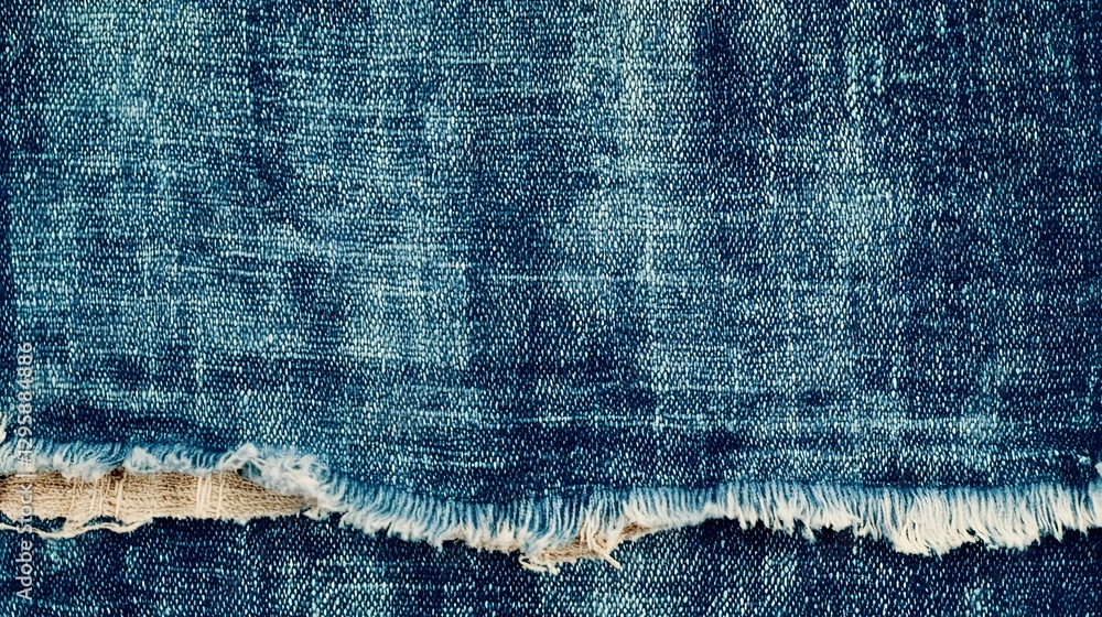 Poster torn edge of denim fabric showcasing distinctive texture and unique style elements in fashion and de