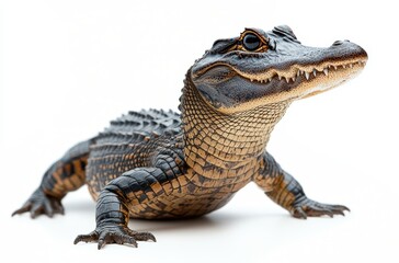Naklejka premium Close-Up of a Realistic Alligator Model with Detailed Textures and Vivid Colors on a White Background for Creative Use in Nature and Wildlife Projects