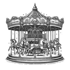 Vintage Carousel with Horses vector illustration