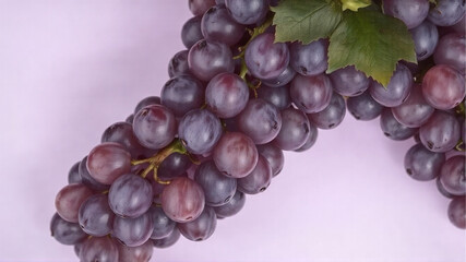 Fototapeta premium A bunch of grapes lies on a light purple background.