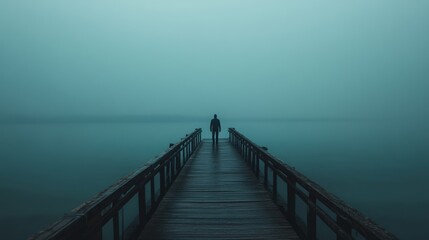 Fototapeta premium A man standing alone on the pier above the sea.