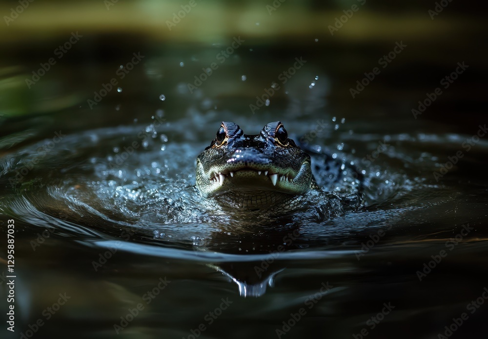 Poster close-up of a reptile emerging from the water, showcasing detailed texture and expression against a 