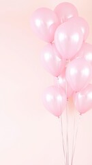  Light Pink Balloons with Shiny Metallic Finish Against a Soft Pastel Background