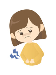 腹痛でお腹を抱える女性のイラスト