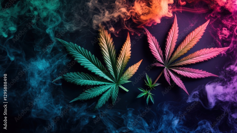 Aufkleber two marijuana plants with smoke in the background creating a calming atmosphere in the image
