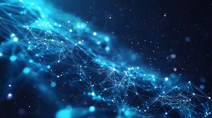 Obraz premium Abstract Blue and Black Background with Network Connections and Lights