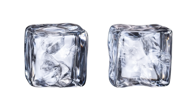 Frozen transparent ice cubes isolated on a white background