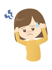 頭痛で頭をかかえる女性のイラスト