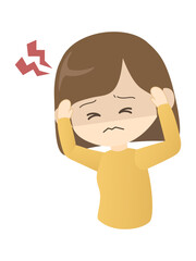 頭痛で頭をかかえる女性のイラスト