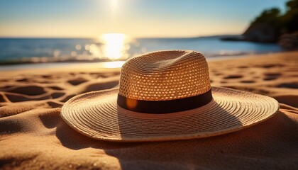 Close-Up of a Sun Hat Resting on a Sandy Beach, with Tiny Grains of Sand Sticking to the Fabric