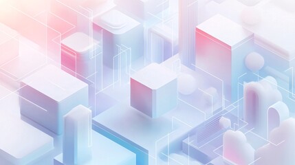 Fototapeta premium Abstract geometric shapes and lines in vibrant pastel colors