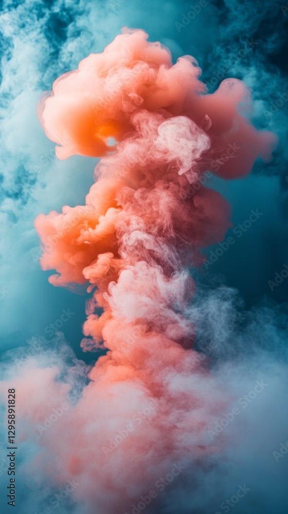 Poster a mesmerizing display of vibrant pink and orange smoke rises and swirls into the sky, merging with s