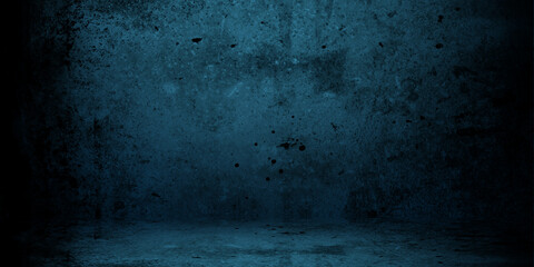  Room empty of cement floor with blue room cement or concrete wall texture background and sun light
