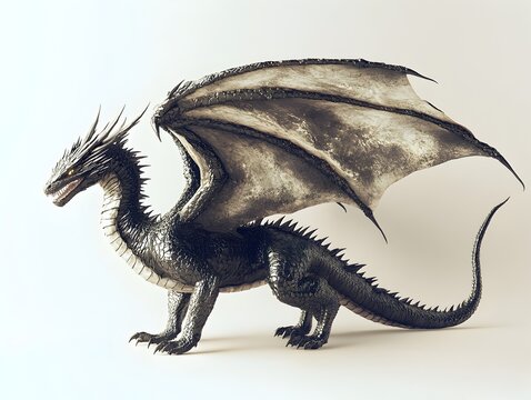 Beautiful black dragon sculpture set against a pure white background showcasing its features