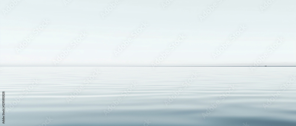 Poster tranquil lake with mirror like surface and soft ripples under pale sky