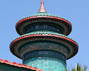 A unique multi tiered architectural tower with ornate designs