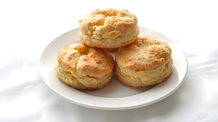 Ethereal, spiritual vibe surrounds golden-brown scones on a plain white plate. High-resolution, mystical feeling, dreamlike atmosphere, gentle color contrasts, professional quality 