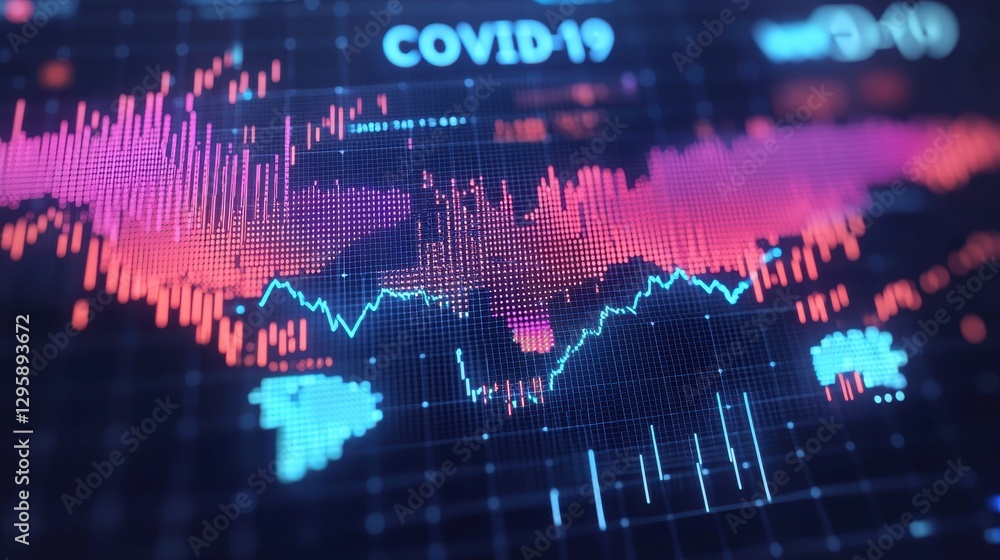 Poster covid-19 data visualization with graphs and charts representing trends