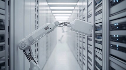 Robotic Arm Interacting with Data Server in Modern Data Center