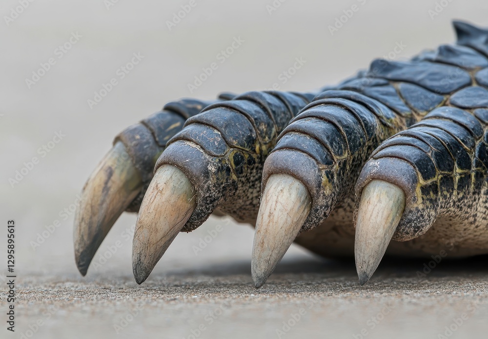 Poster close-up of a turtle flipper with sharp claws on sandy beach, highlighting texture and natural featu