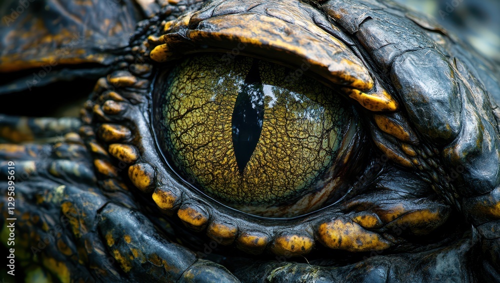 Poster close-up of a turtle eye with intricate details and vibrant colors, showcasing the unique texture an