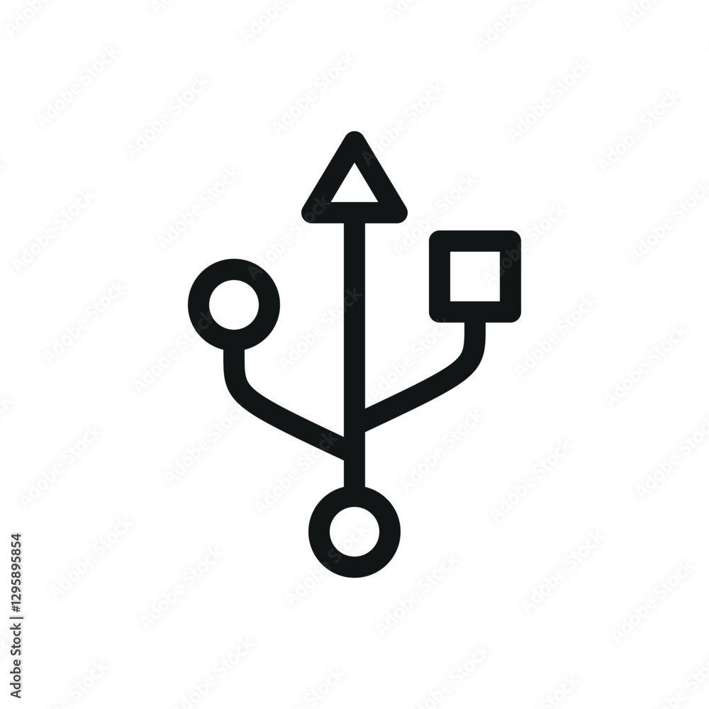 Poster usb symbol line icon, usb port vector symbol with editable stroke