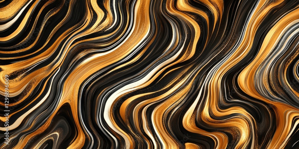 Poster high-resolution image of a digital abstract swirl background with a metallic gold and copper texture