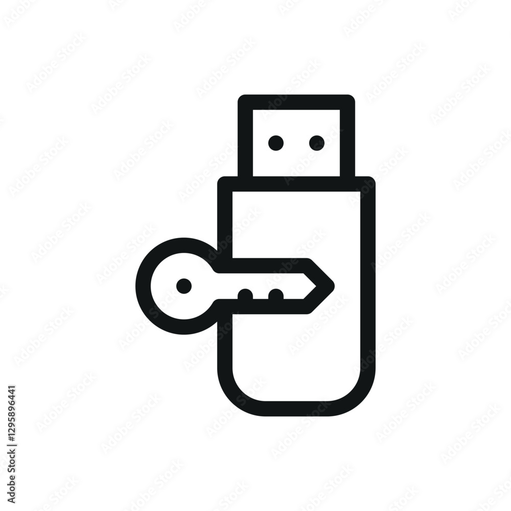 Poster usb stick security key line icon, usb token identity vector symbol with editable stroke