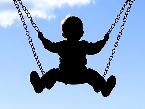 Child on a swing against the sky