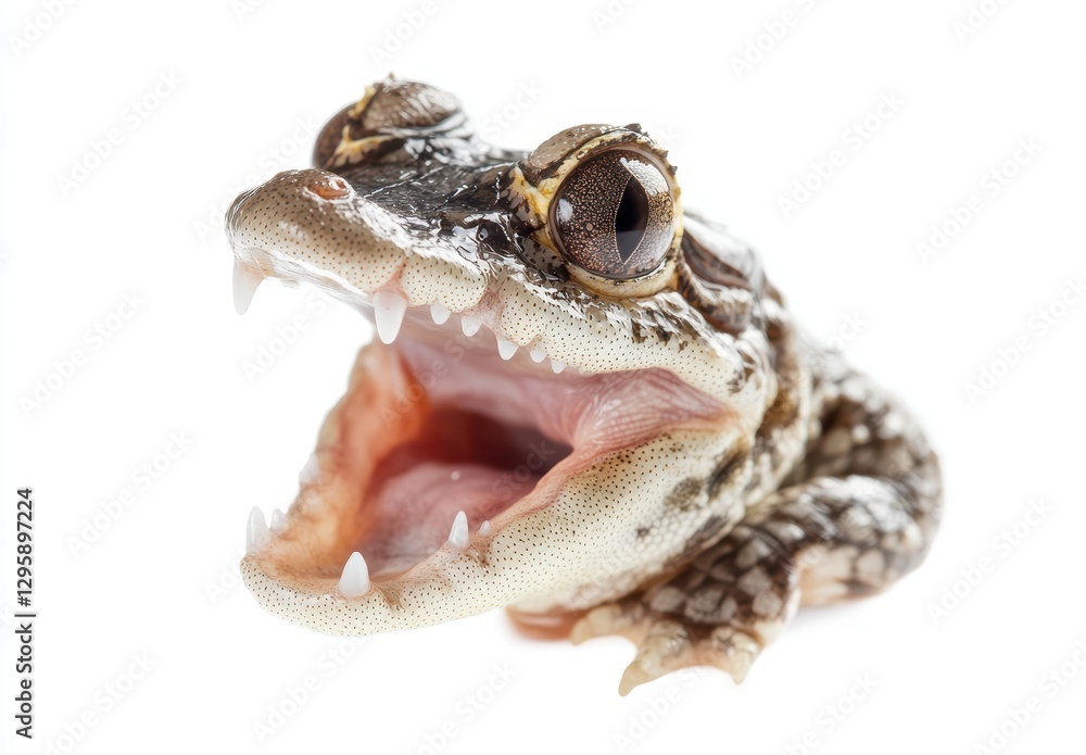 Aufkleber close-up of a unique frog with distinct features and wide open mouth on white background for animal 