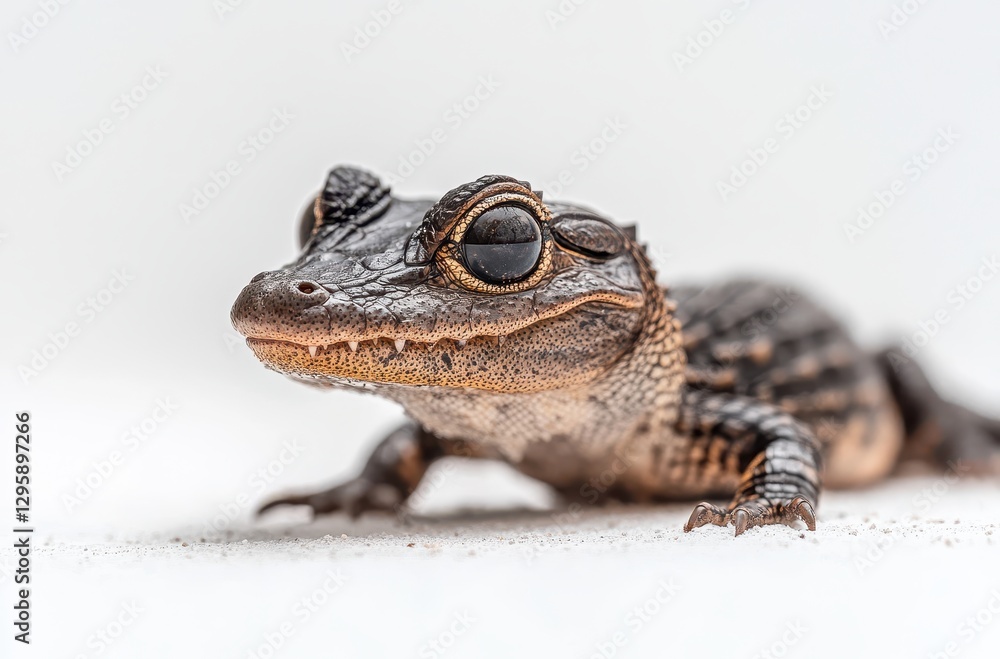 Poster close-up of a unique lizard with textured skin and prominent eyes, showcasing intricate details agai