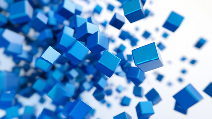Flying blue cubes create dynamic visual effect in space