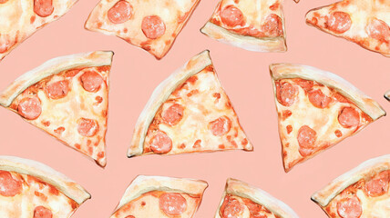 Delicious pizza slices on vibrant pink background
