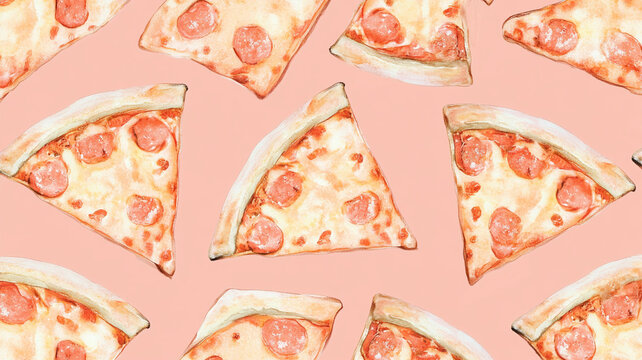 Delicious pizza slices on vibrant pink background