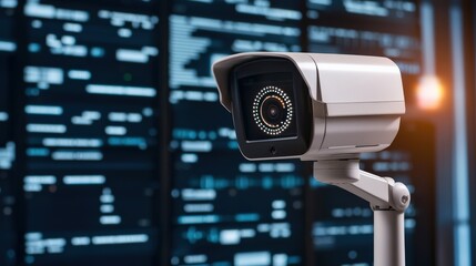 legislation policy enforcement concept. Surveillance camera against a digital background.