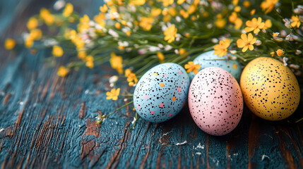 Obraz premium easter greeting card with decorated eggs