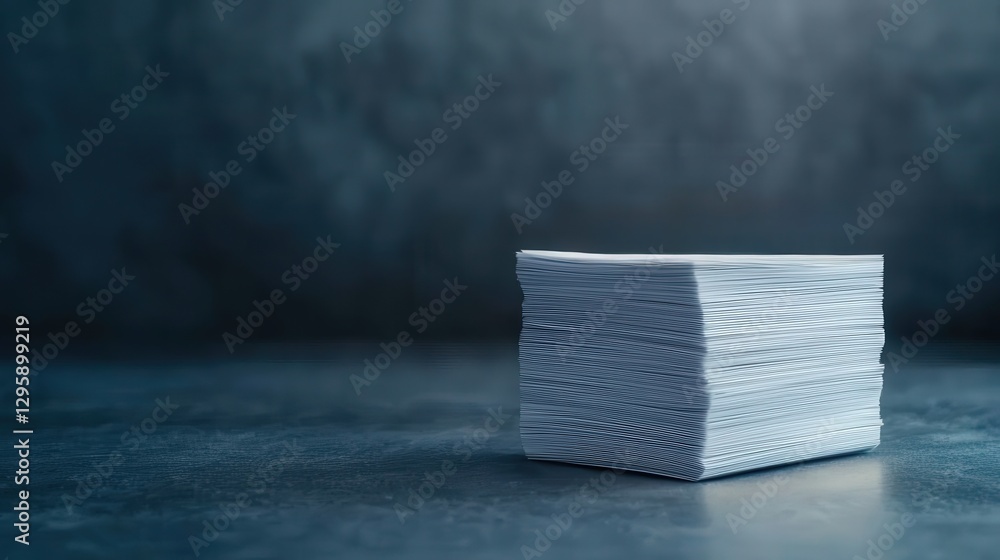 Poster legislation policy enforcement concept. stack of printed paper on a textured surface with a moody ba