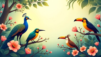 Naklejka premium Celebrate Bird Day with our vіbrant forest scene.