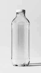 Transparent pet plastic bottle isolated on white background product photography minimalist environment studio view