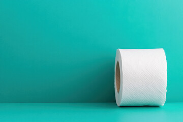 Obraz premium White toilet paper roll standing on vibrant aquamarine background