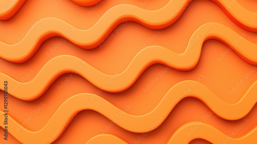 Poster abstract wavy patterns in bright orange color for background design