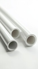 Pvc plumbing pipe isolated on white background product photography studio environment close-up view material composition