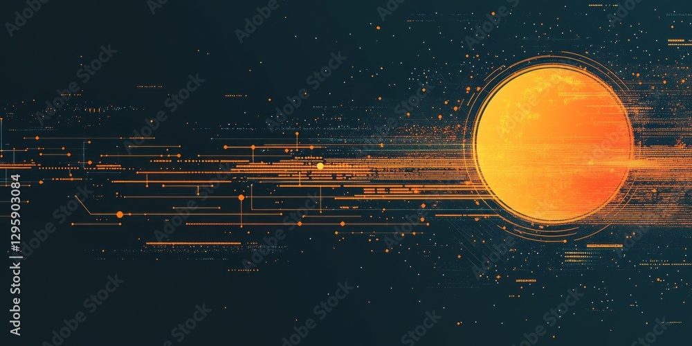 Poster abstract digital background depicting technology with circle and lines