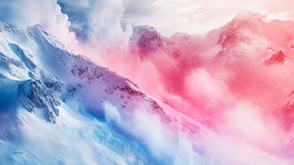 Obraz premium Majestic snowy mountains with colorful clouds and mist