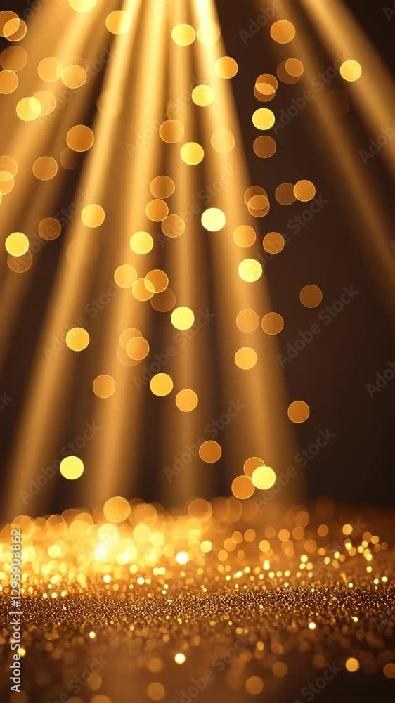 Poster A light shining on a gold background. The light is creating a lot of sparkles. The background is dark