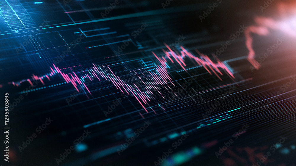 Aufkleber digital stock market graph: abstract representation of dynamic stock market data displayed on a digi