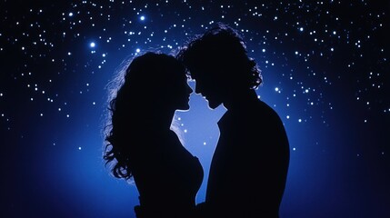 A couple embraced in the night sky, symbolizing love and cosmic connection.